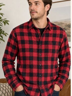 St. John's Bay Red and Black Buffalo Plaid Button-Down Shirt